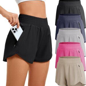 Women's Athletic Workout Shorts High Waisted Elastic Running Shorts with Pockets